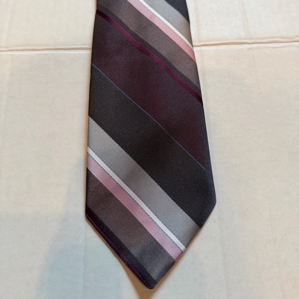 Men's Striped Tie in Burgundy, Pink and Gray